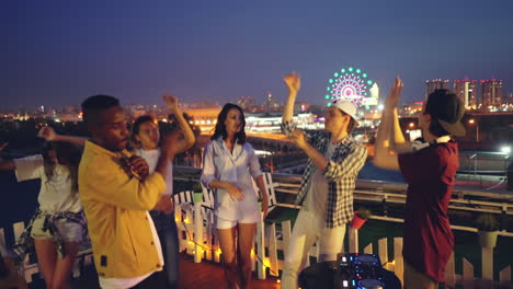 rooftop party at night