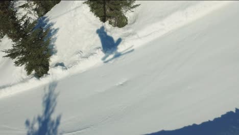 the shadows of a skier and a snowboarder going up the mountain on a ski lift