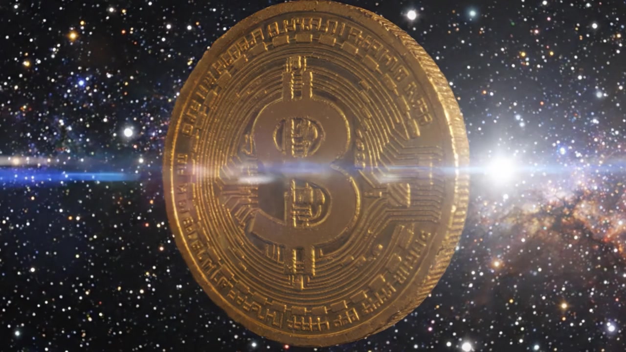 Explorando a Interseção de Criptomoeda e Imagens Cósmicas: Uma Visualização Deslumbrante de Bitcoin na Imensidão do Espaço
