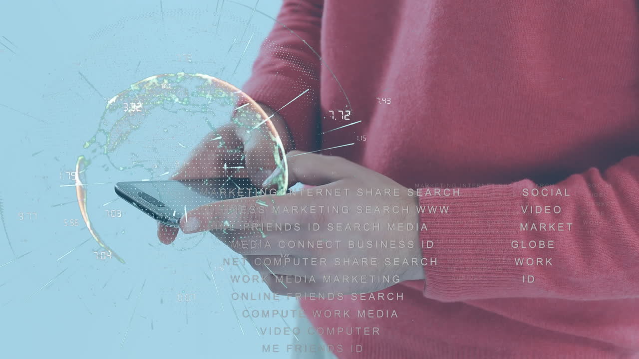 스마트폰을 사용하는 카우카스계 사업가에 대한 데이터 처리 애니메이션