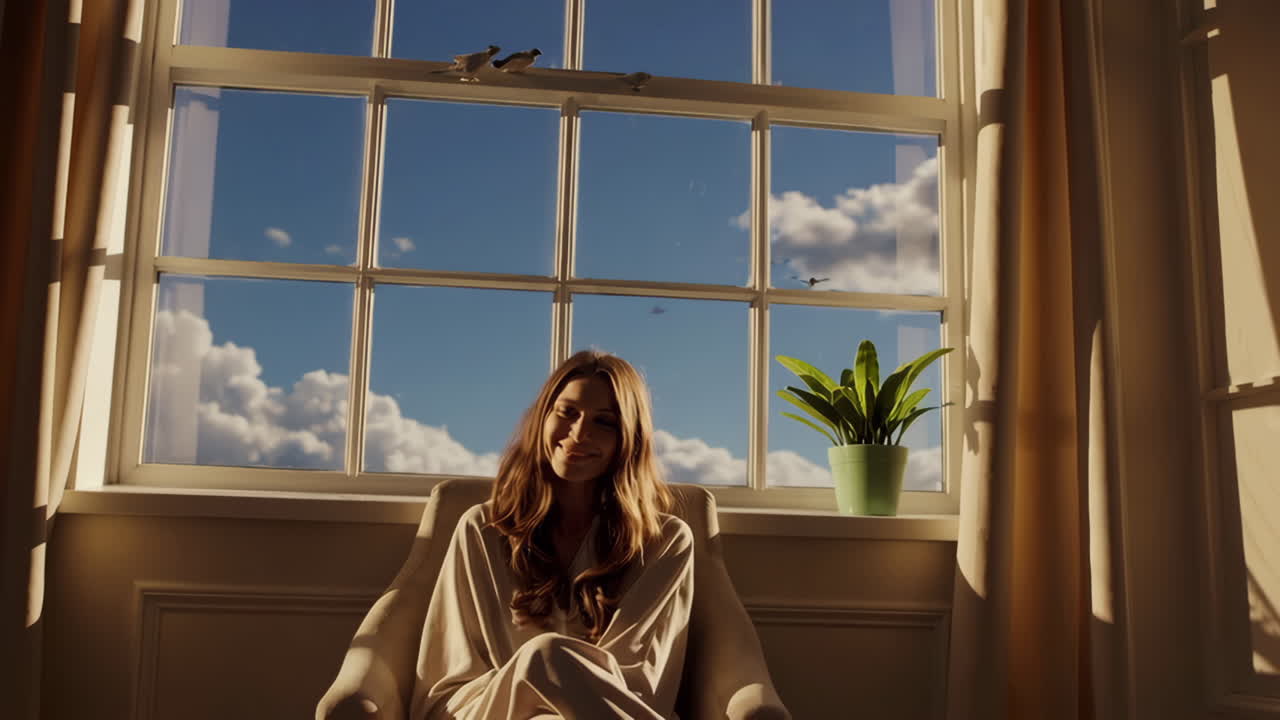 창문 에서 휴식을 취하는 여자