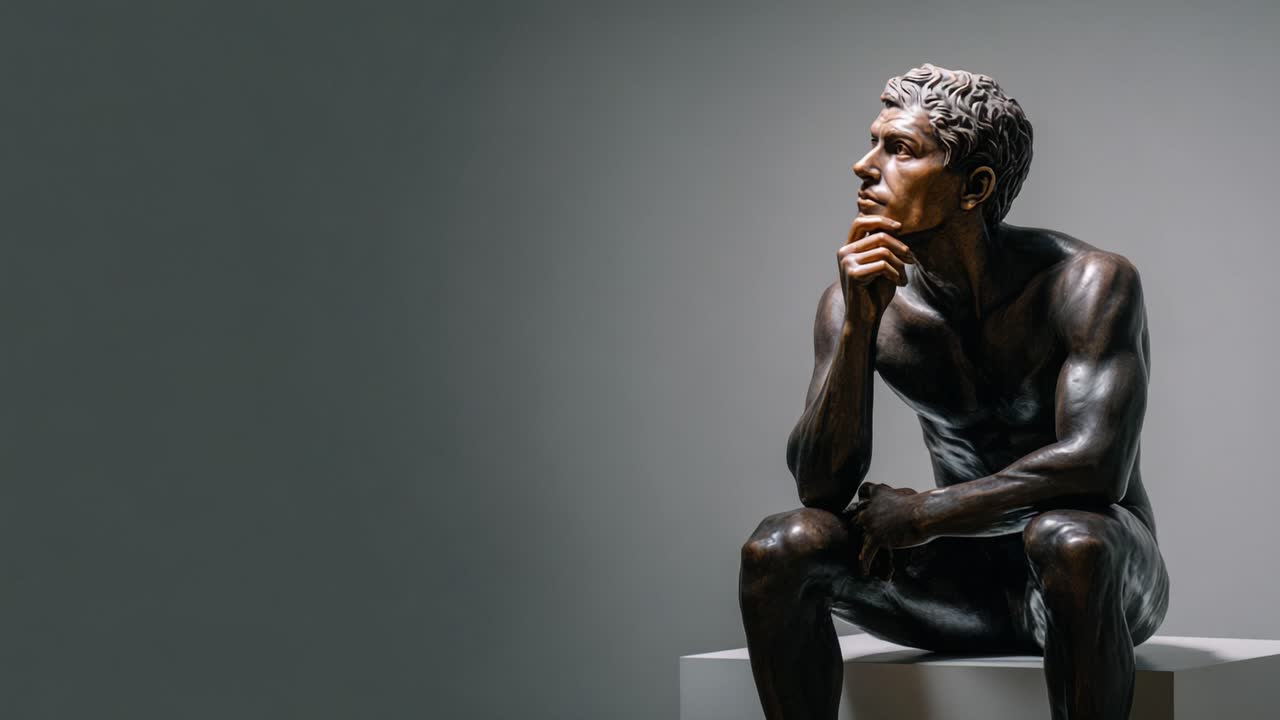 Contemplative Bronze Sculpture Capturing the Essence of Thoughtfulness and Artistic Expression in a Modern Setting, Showcasing Human Emotion and Form
