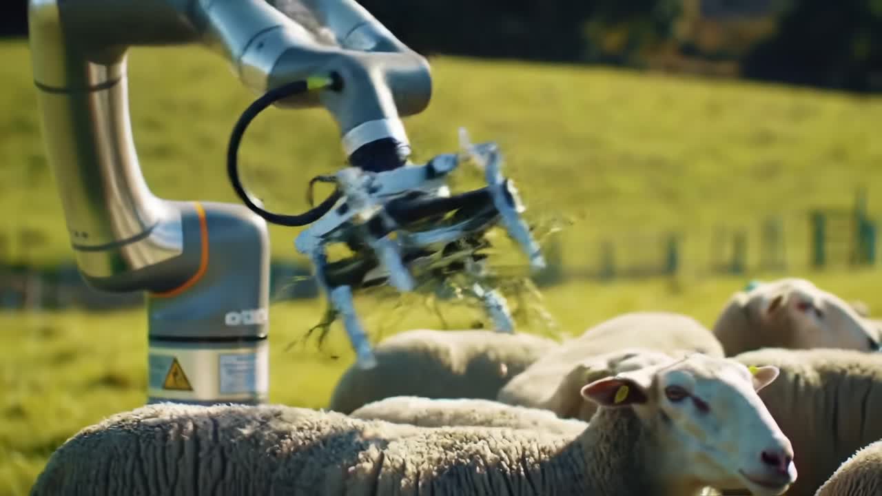 Innovative Robotic Arm Feeding Sheep: A Glimpse into Future Agriculture with Advanced Automation Techniques for Livestock Management and Sustainable Farming Practices