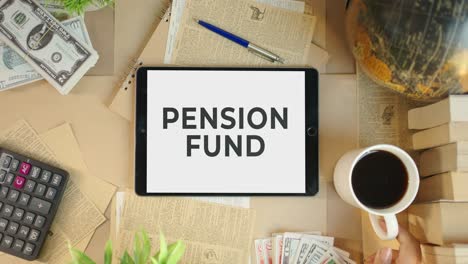 pension fund displaying on finance tablet screen