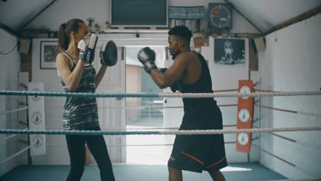 jóvenes boxeadores entrenando en el ring