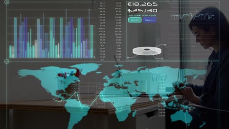 Animation-Der-Datenverarbeitung-Auf-Bildschirmen-über-Verschiedene-Schnelle-Bildschirme-Von-Geschäftsleuten