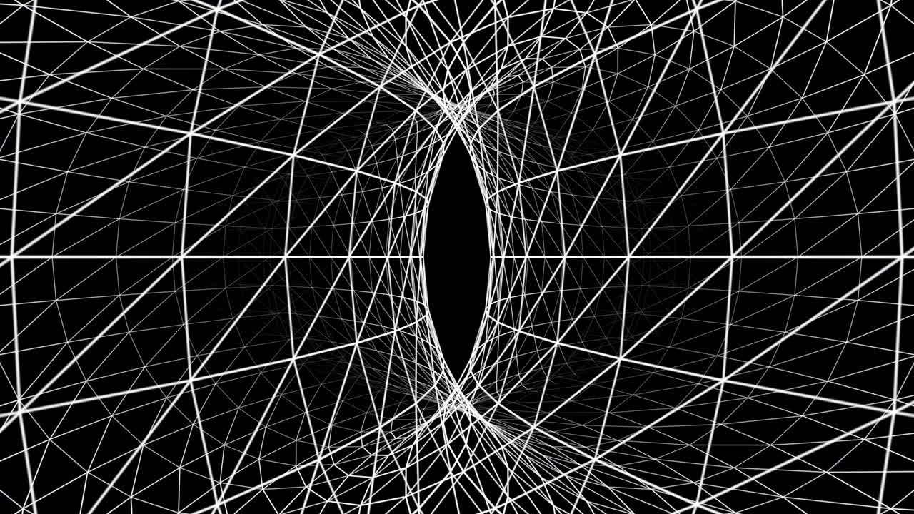 video en 4k de un largo túnel blanco sobre un fondo negro.