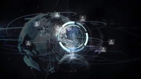 animación de escaneo de alcance y red de conexiones con iconos de personas en todo el mundo