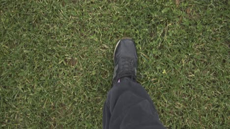 man walking on the grass with his sneakers