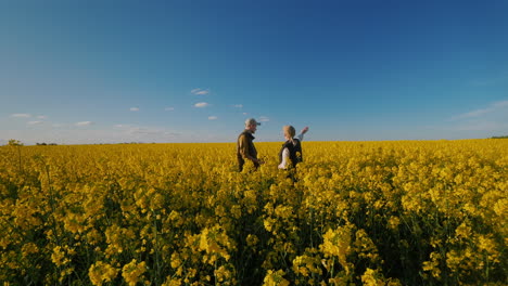 farmers in a rapeseed field