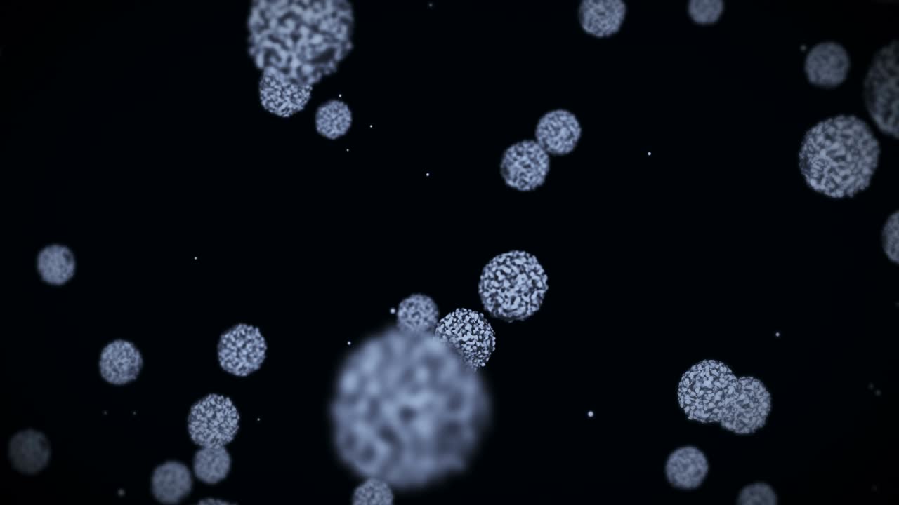 célula de virus en forma esférica. virus patógenos que causan infección. animación en bucle de virus humanos. microorganismo bacteriano. brote de enfermedad viral.