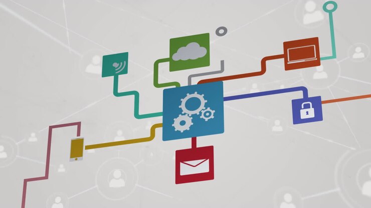Animation of network of connections over grey background