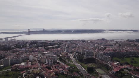 Panning-aerial-panoramic-view-of-Lisbon,-Portugal-