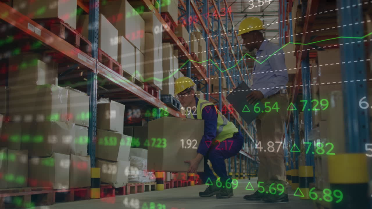 animación de estadísticas y procesamiento de datos sobre hombres biraciales que trabajan en almacenes