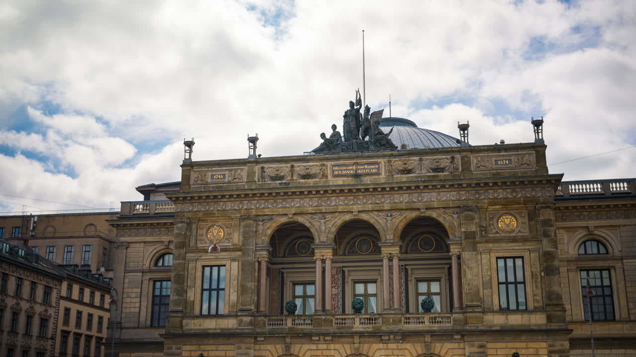 Time lapse of the facade of the Royal Playhouse and The Old Stage in Copenhagen, Denmark