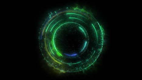 seamless loop. animation of a green geometric round portal consisting of particles and energy trails isolated on black background with alpha luma matte vfx cg 4k. space door. sci-fi. futuristic.