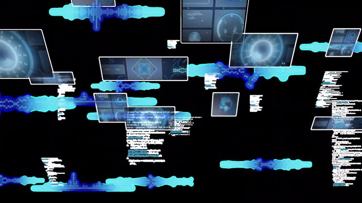 Animation of data processing over black background