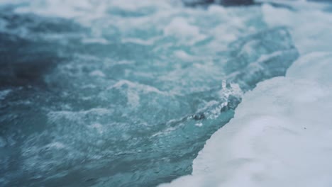 Close-Up-Of-Melted-Icy-Water-With-Reveal-Of-Icy-Waterfall