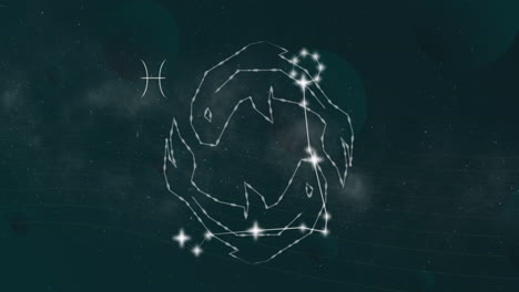 animación del signo de la estrella de los peces con estrellas brillantes.