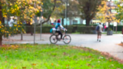 defocused person riding a bicycle in autumn park