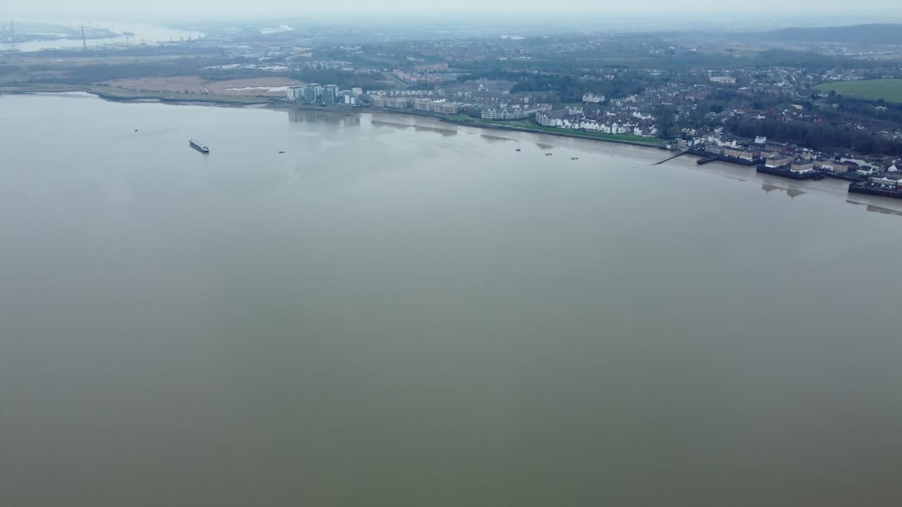 Aerial view of a river and a town