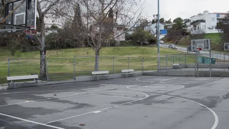 campo de baloncesto vacío parque nublado pandemia de covid amplio