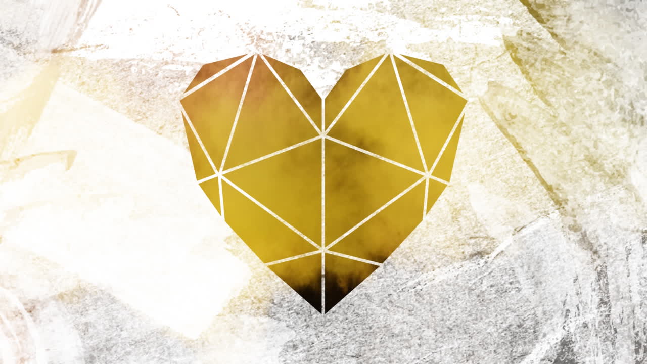 diseño geométrico en forma de corazón contra un fondo gris texturizado