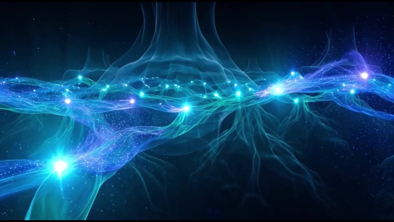 Abstract Digital Network Connection with Glowing Blue Light Particles