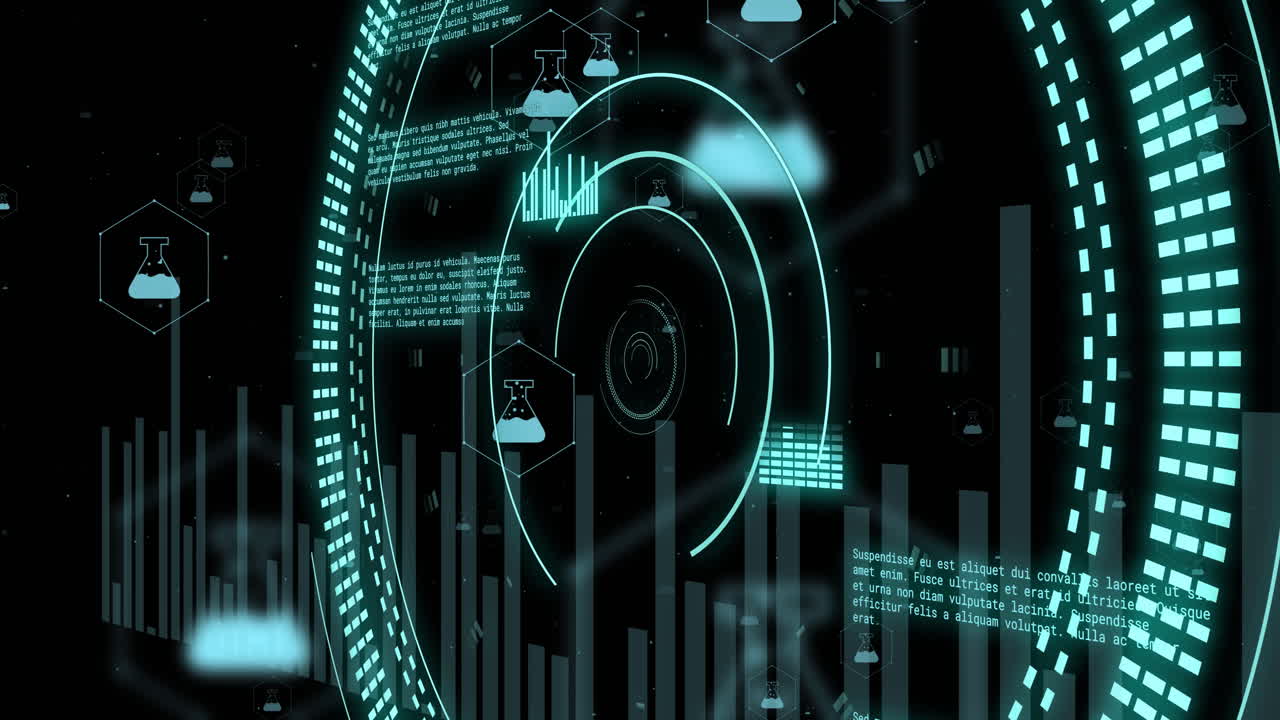 animación de ámbitos con procesamiento de datos sobre fondo negro