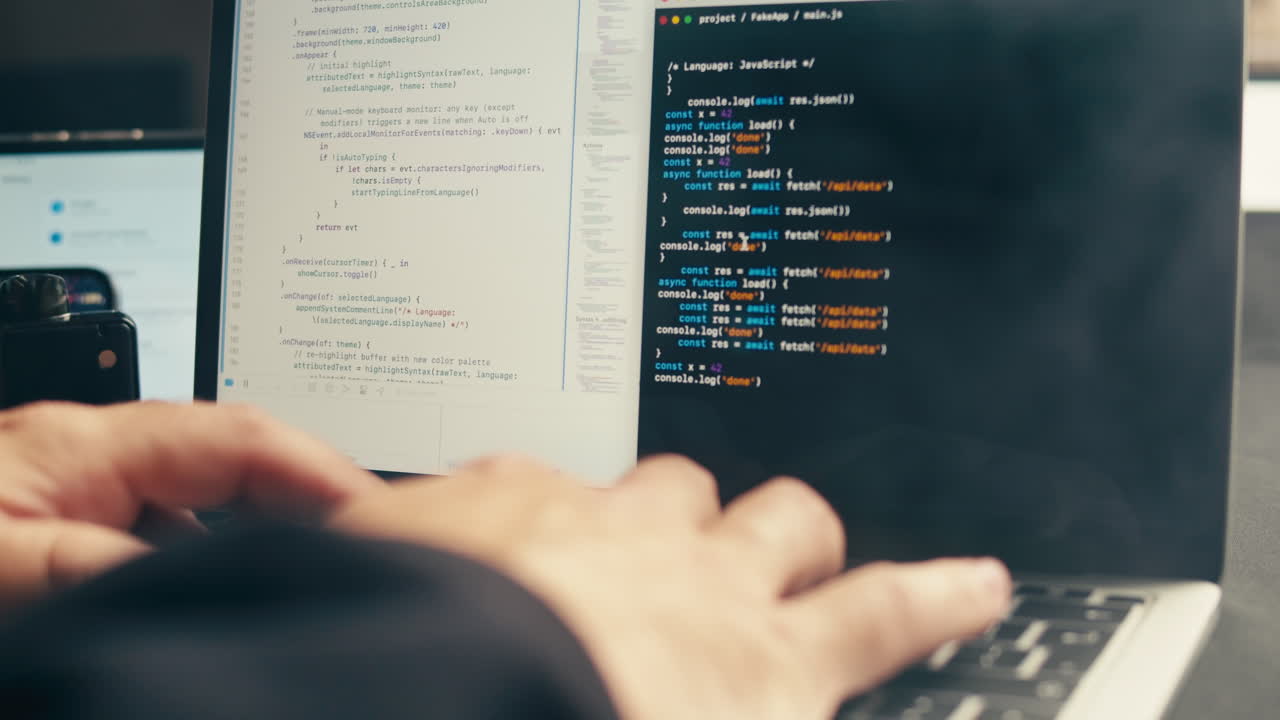 Developer Hands Typing Code on Laptop Keyboard