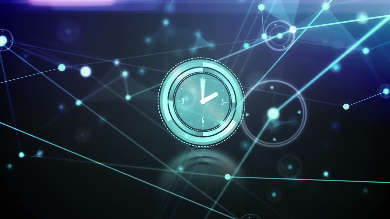 Animation of network of connections over clock moving fast