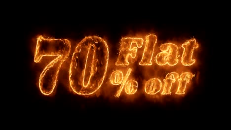 flat 70% percent off word hot animated burning realistic fire flame loop.