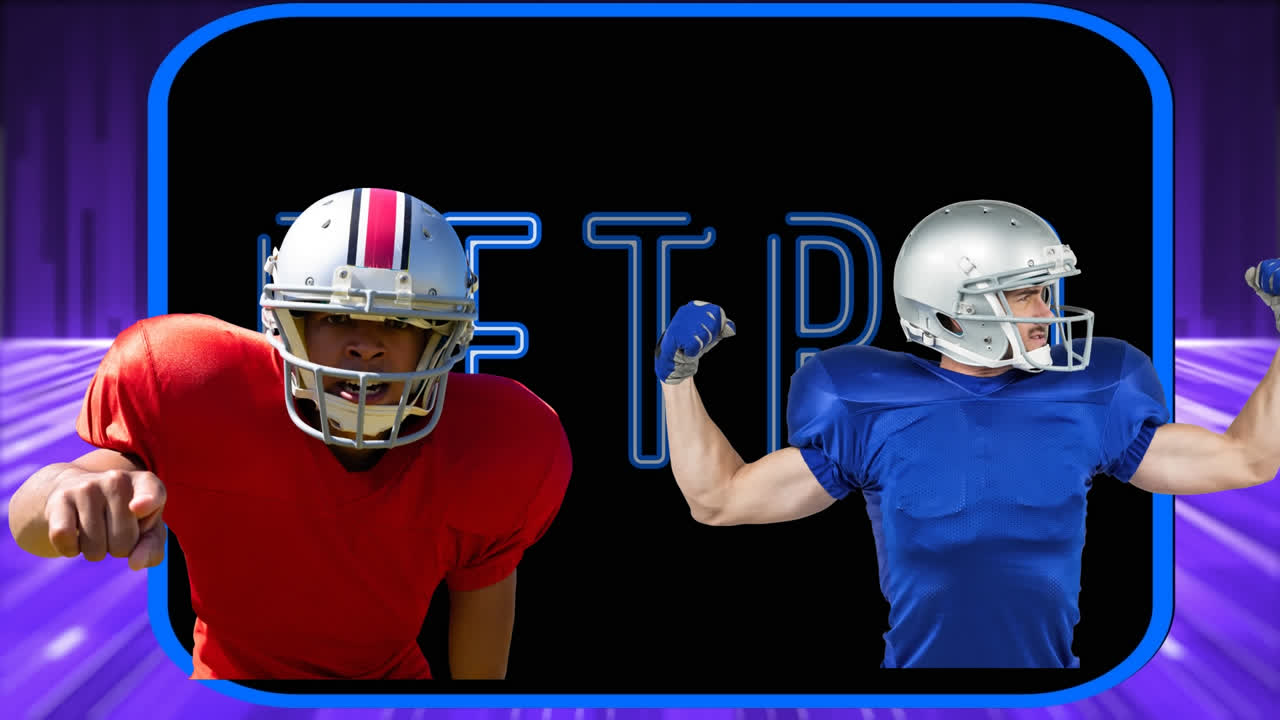 animación de diversos jugadores de rugby masculinos sobre texto retro