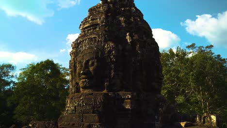 closeup of the bayon temple faces in angkor thom, siem reap, cambodia