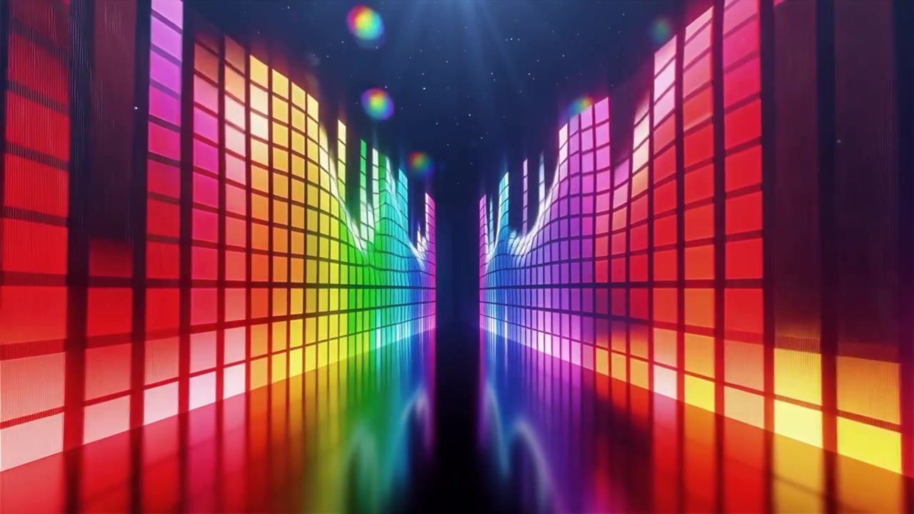 Futuristisk regnbuefarvet neon musik equalizer visualisering baggrund.