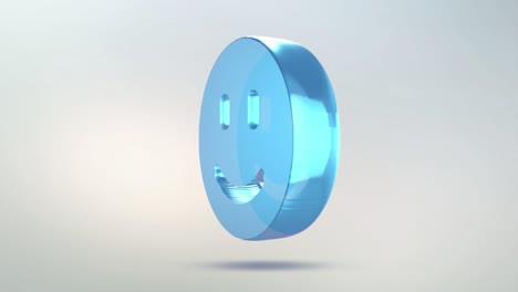 el icono de la sonrisa está hecho de vidrio. icono de sonrisa giratorio translúcido con canal alfa de color azul verde. símbolo de bucle sin costuras figura 3d