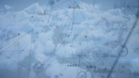 Animation-Des-Verbindungsnetzes-Mit-Statistikaufzeichnung-über-Wolken-Im-Hintergrund