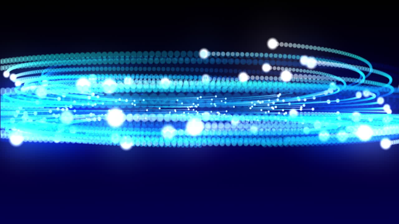 검은색 배경에 회전하는 파란색 트레일과 함께 빛나는  ⁇ 색 점