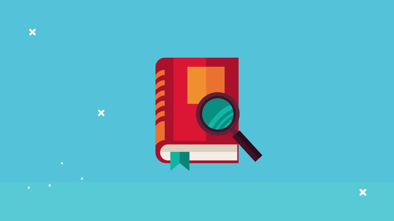 suministro de notas de libro con lupa aprendizaje de animación