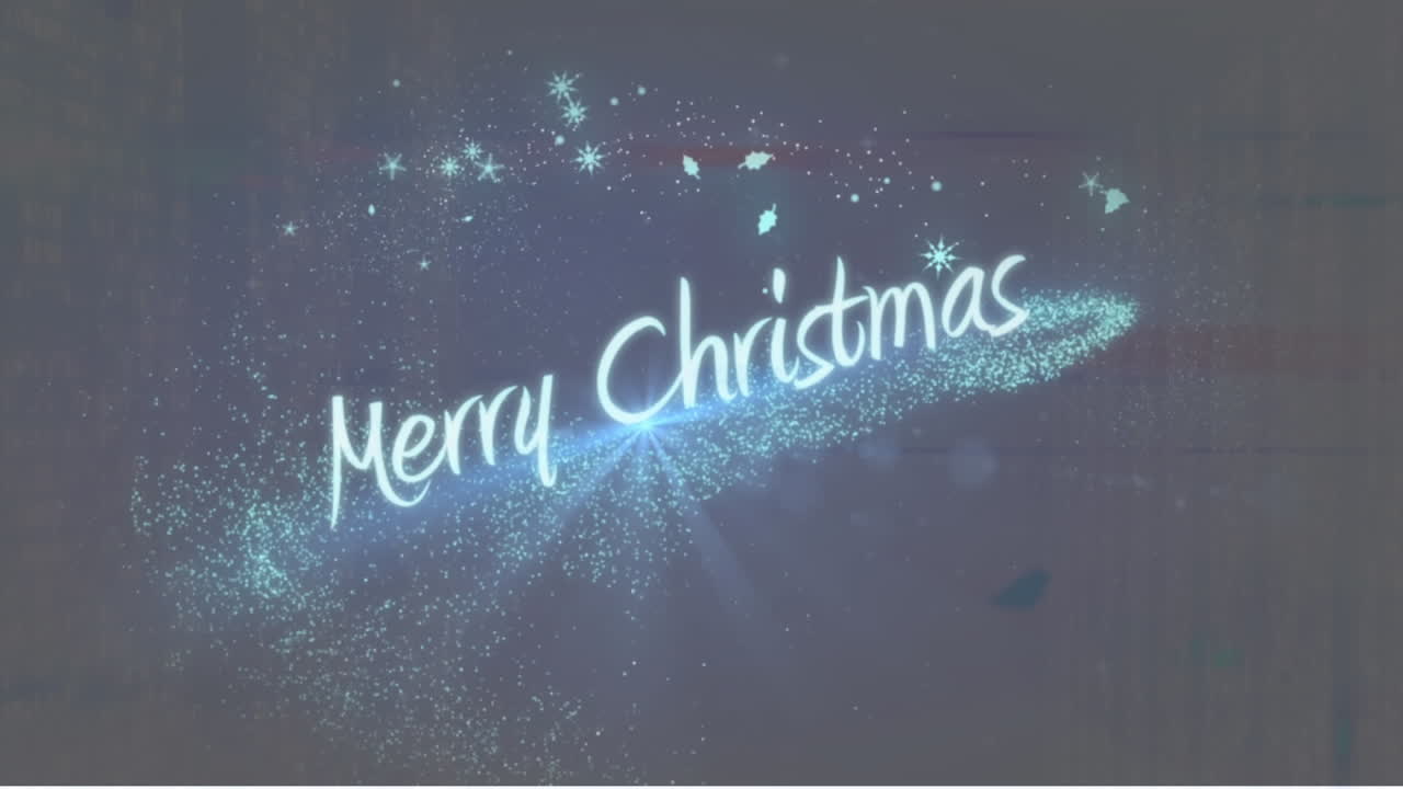 메리 크리스마스 텍스트 와 회색 배경 에 움직이는 반 ⁇ 이는 별 들 의 디지털 애니메이션