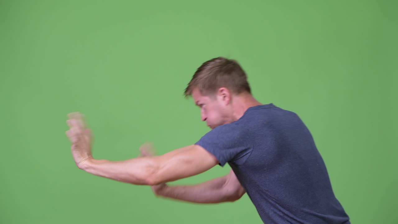 Young handsome Scandinavian man resisting something as concept
