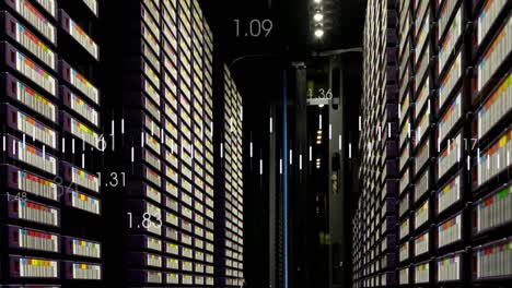 animación del procesamiento de datos contra la sala de servidores de computadoras