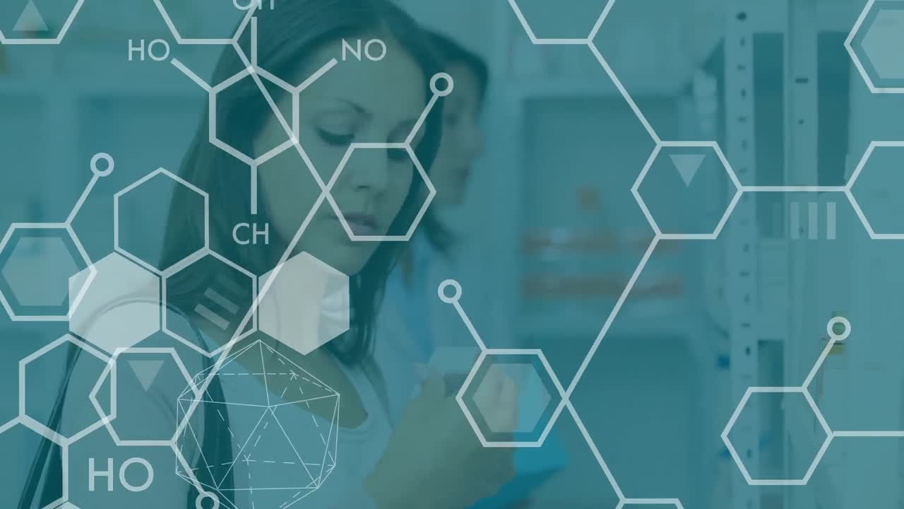 카우카시안 여성에 대한 화학 공식의 애니메이션