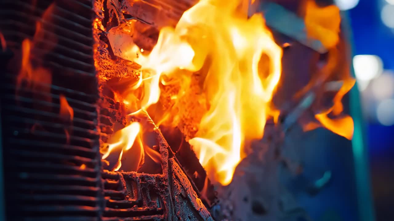 un primer plano de un horno con llamas saliendo de él