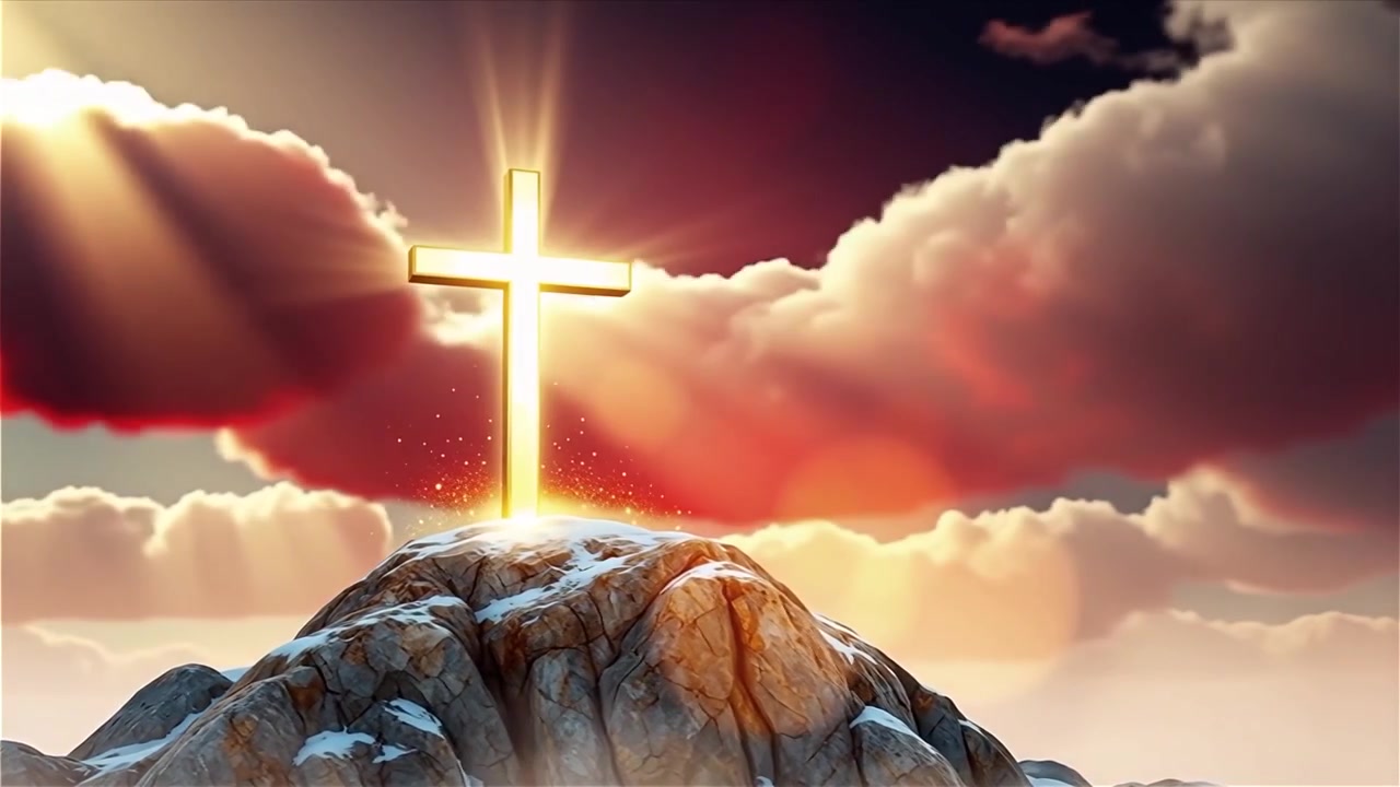 Croce Cristiana Luce Celestiale Sfondo per il Culto.