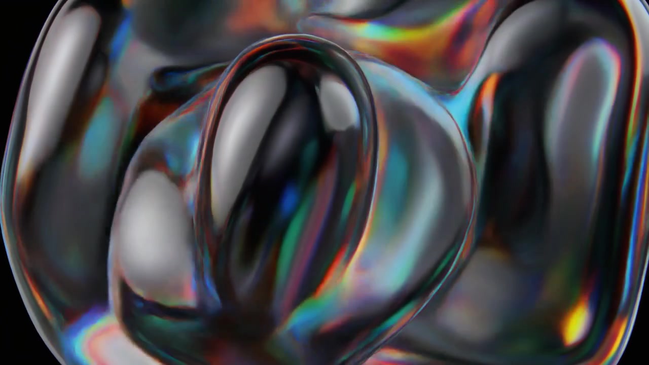 Abstract Iridescent Liquid Shape Morphing on Black Background