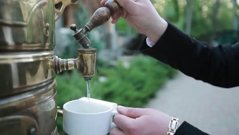 vintage metal samovar. russian traditional tea-drinking samovar