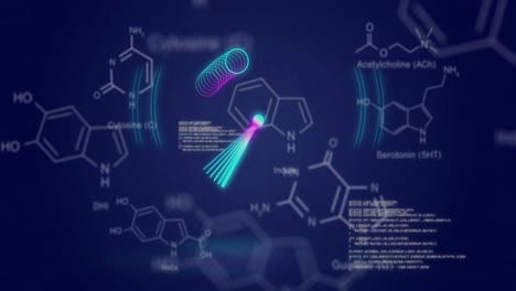 Animación-De-Círculos-De-Neón-Sobre-Datos-Y-Fórmulas-Químicas-En-Pantalla-Digital