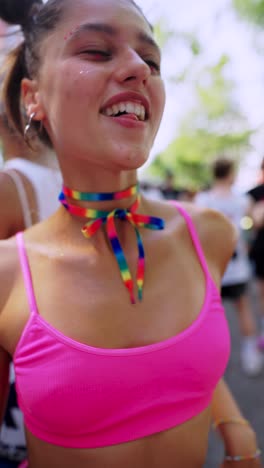 happy woman at a pride parade