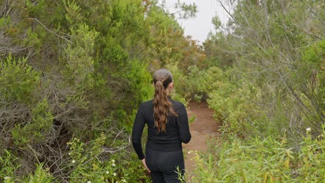 mujer caminando por el bosque, dinámica de mano